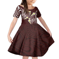 Plumeria With Oxblood Polynesian Tattoo Pattern Family Matching Long Sleeve Bodycon Dress and Hawaiian Shirt LT05 Daughter's Dress Red - Polynesian Pride