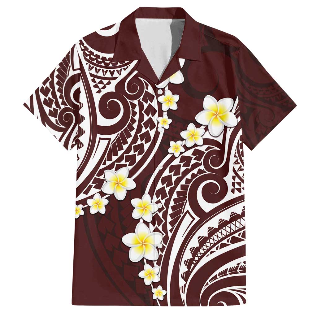 Plumeria With Oxblood Polynesian Tattoo Pattern Family Matching Long Sleeve Bodycon Dress and Hawaiian Shirt LT05 Dad's Shirt - Short Sleeve Red - Polynesian Pride
