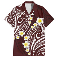 Plumeria With Oxblood Polynesian Tattoo Pattern Family Matching Long Sleeve Bodycon Dress and Hawaiian Shirt LT05 Dad's Shirt - Short Sleeve Red - Polynesian Pride