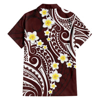 Plumeria With Oxblood Polynesian Tattoo Pattern Family Matching Long Sleeve Bodycon Dress and Hawaiian Shirt LT05 - Polynesian Pride