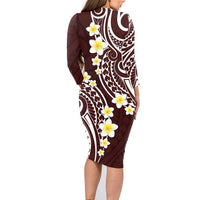 Plumeria With Oxblood Polynesian Tattoo Pattern Family Matching Long Sleeve Bodycon Dress and Hawaiian Shirt LT05 - Polynesian Pride