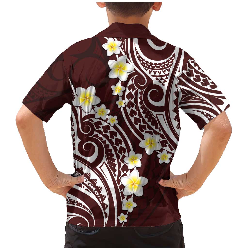Plumeria With Oxblood Polynesian Tattoo Pattern Family Matching Mermaid Dress and Hawaiian Shirt LT05 - Polynesian Pride