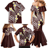 Plumeria With Oxblood Polynesian Tattoo Pattern Family Matching Mermaid Dress and Hawaiian Shirt LT05 - Polynesian Pride