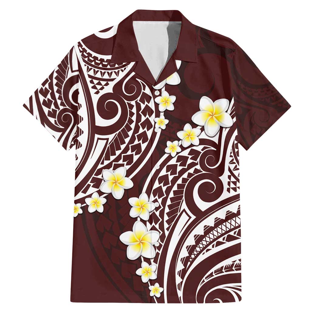 Plumeria With Oxblood Polynesian Tattoo Pattern Family Matching Mermaid Dress and Hawaiian Shirt LT05 Dad's Shirt - Short Sleeve Red - Polynesian Pride