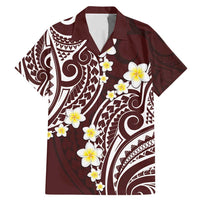 Plumeria With Oxblood Polynesian Tattoo Pattern Family Matching Mermaid Dress and Hawaiian Shirt LT05 Dad's Shirt - Short Sleeve Red - Polynesian Pride