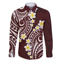 Plumeria With Oxblood Polynesian Tattoo Pattern Family Matching Mermaid Dress and Hawaiian Shirt LT05 Dad's Shirt - Long Sleeve Red - Polynesian Pride