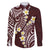 Plumeria With Oxblood Polynesian Tattoo Pattern Family Matching Off Shoulder Short Dress and Hawaiian Shirt