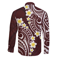 Plumeria With Oxblood Polynesian Tattoo Pattern Family Matching Off Shoulder Short Dress and Hawaiian Shirt