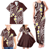 Plumeria With Oxblood Polynesian Tattoo Pattern Family Matching Tank Maxi Dress and Hawaiian Shirt
