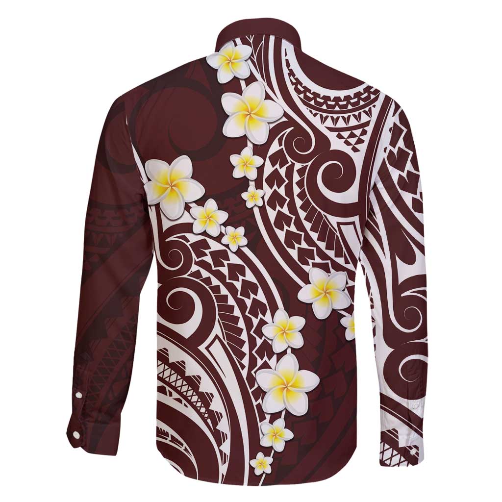 Plumeria With Oxblood Polynesian Tattoo Pattern Family Matching Tank Maxi Dress and Hawaiian Shirt