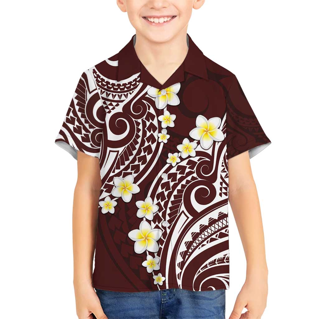 Plumeria With Oxblood Polynesian Tattoo Pattern Family Matching Tank Maxi Dress and Hawaiian Shirt