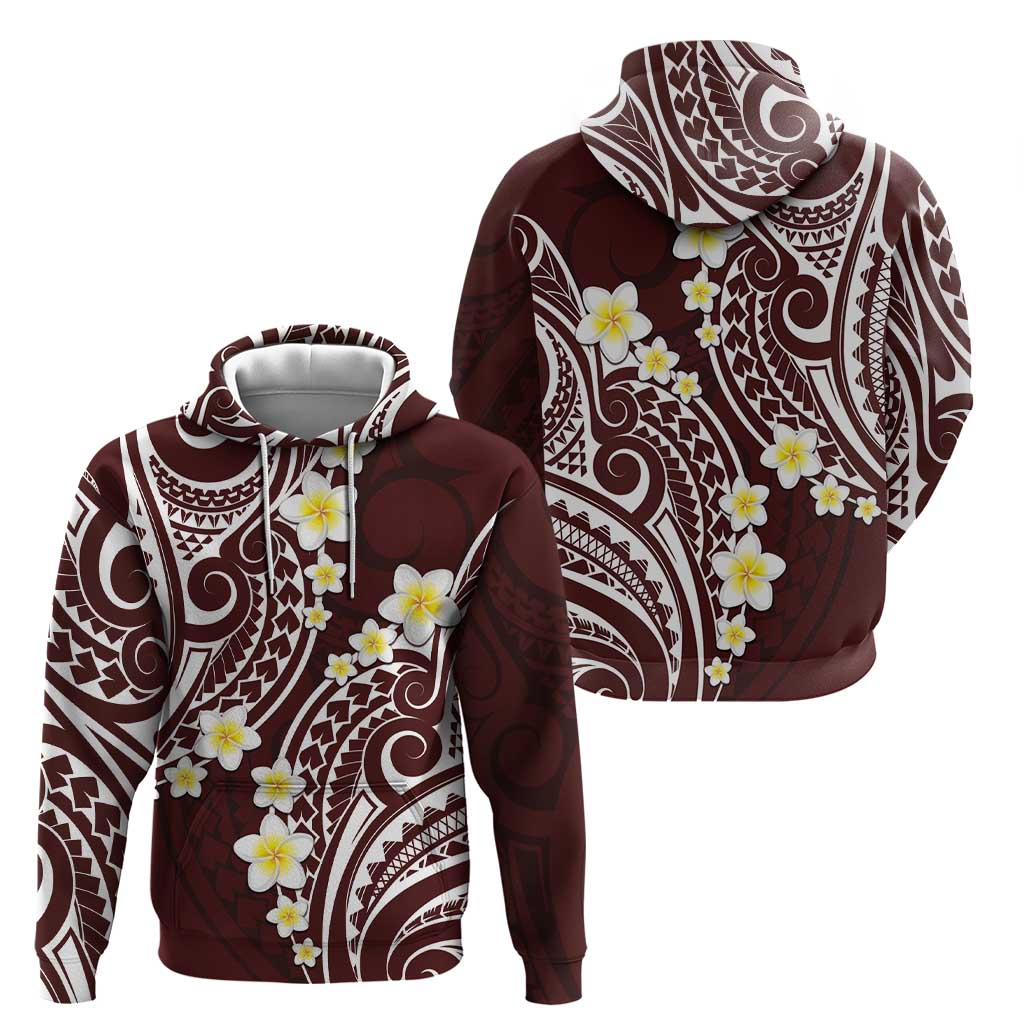 Plumeria With Oxblood Polynesian Tattoo Pattern Hoodie