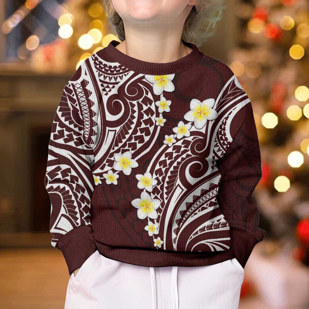 Plumeria With Oxblood Polynesian Tattoo Pattern Kid Ugly Christmas Sweater