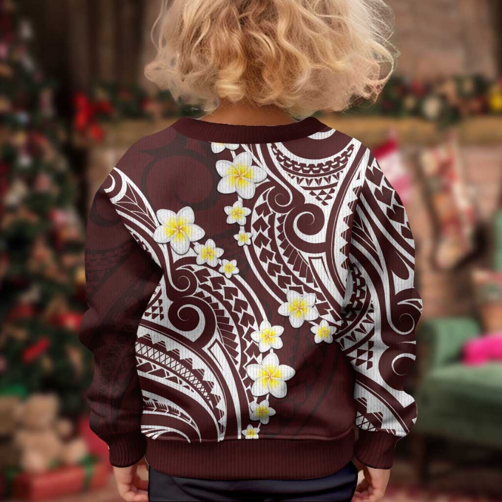 Plumeria With Oxblood Polynesian Tattoo Pattern Kid Ugly Christmas Sweater