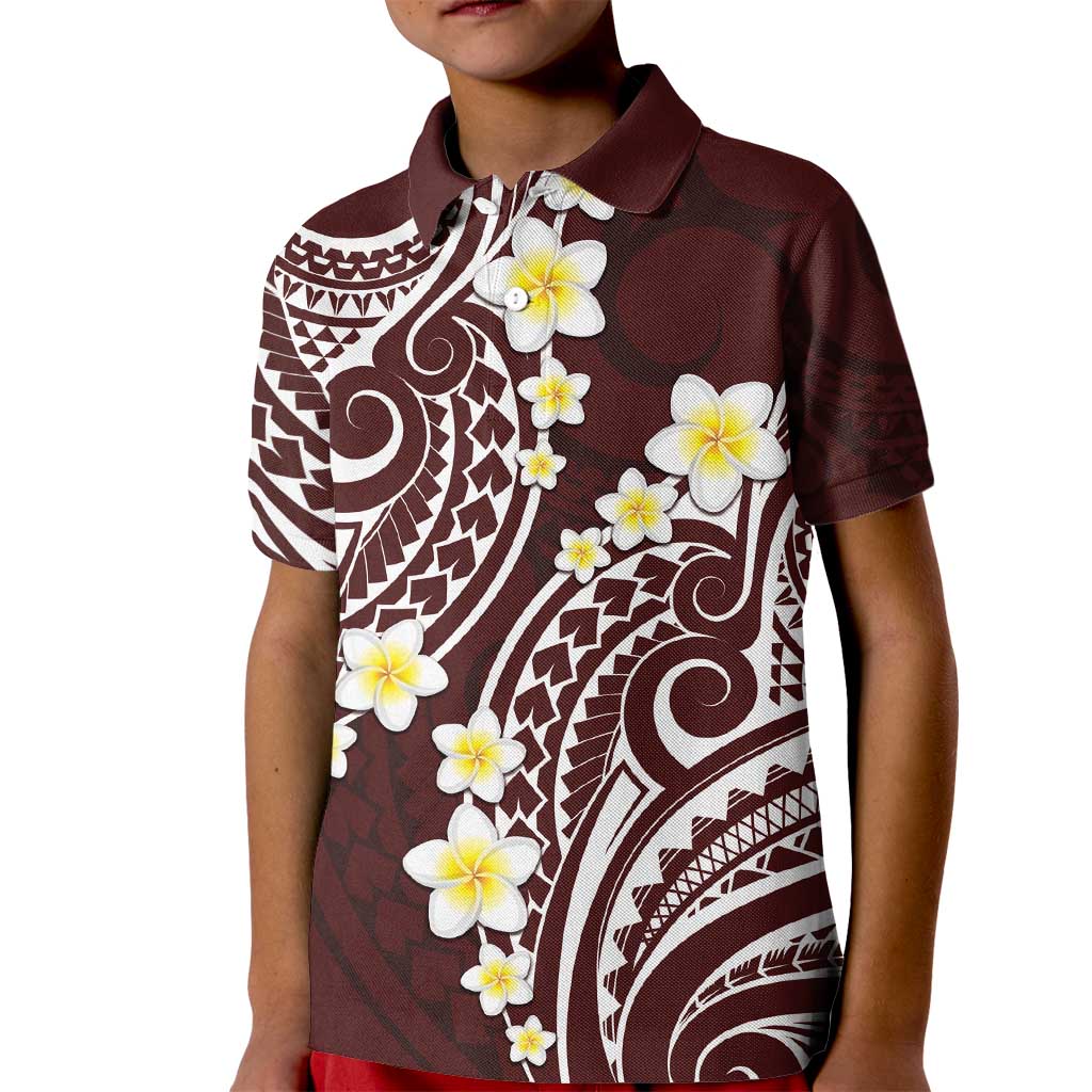 Plumeria With Oxblood Polynesian Tattoo Pattern Kid Polo Shirt