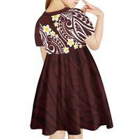 Plumeria With Oxblood Polynesian Tattoo Pattern Kid Short Sleeve Dress