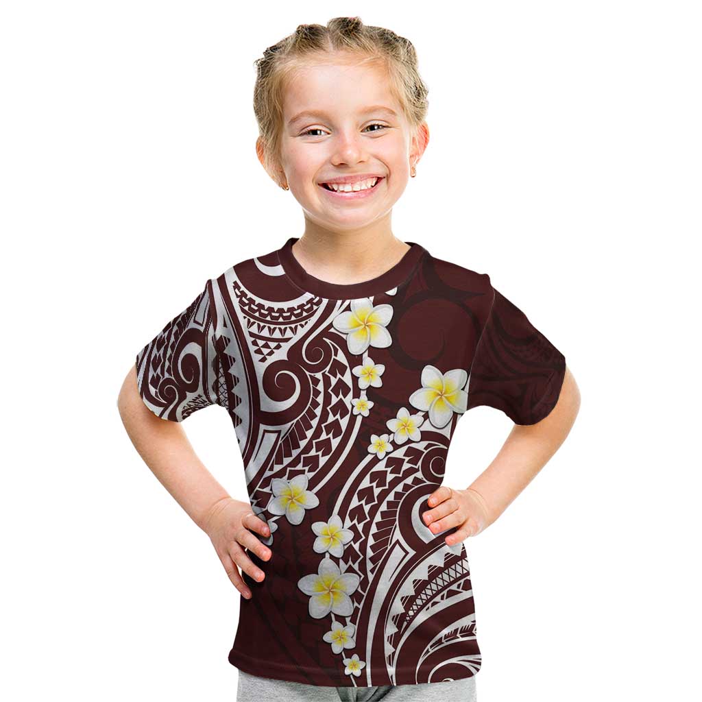 Plumeria With Oxblood Polynesian Tattoo Pattern Kid T Shirt