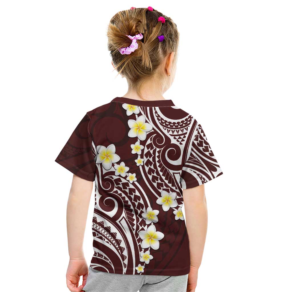 Plumeria With Oxblood Polynesian Tattoo Pattern Kid T Shirt