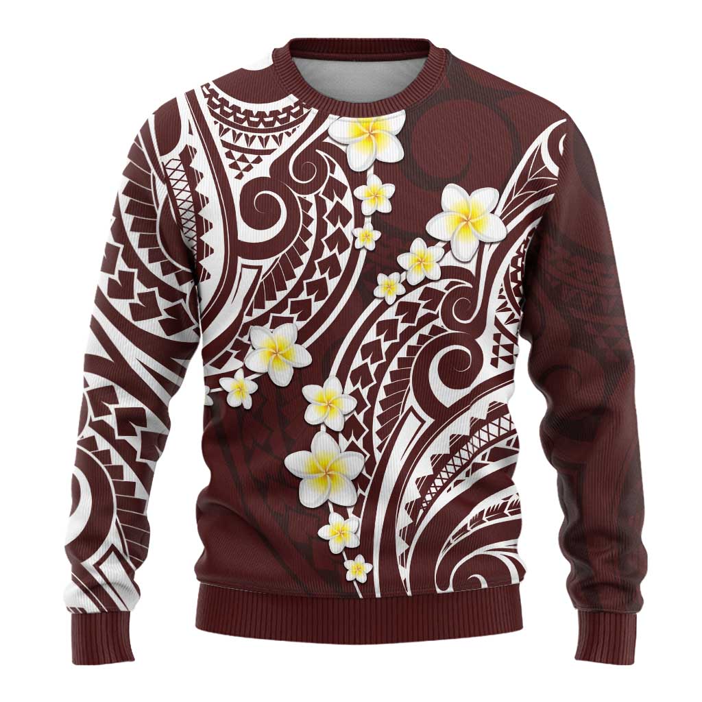 Plumeria With Oxblood Polynesian Tattoo Pattern Ugly Christmas Sweater