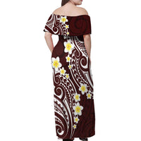 Plumeria With Oxblood Polynesian Tattoo Pattern Off Shoulder Maxi Dress