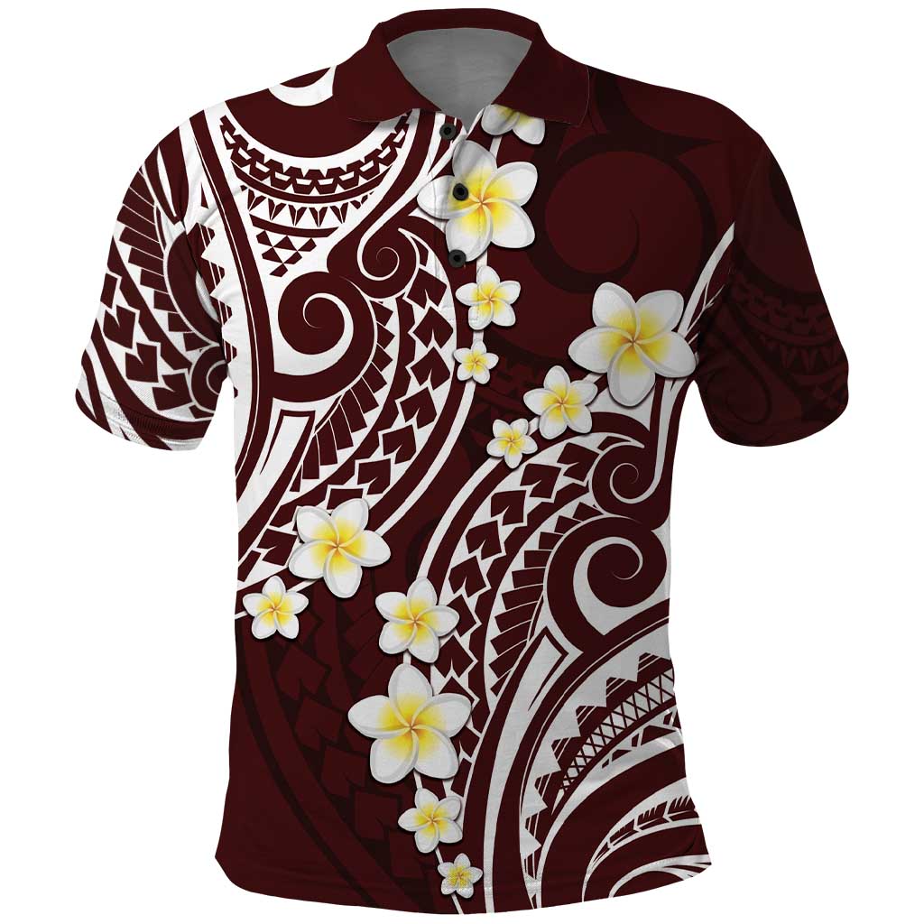 Plumeria With Oxblood Polynesian Tattoo Pattern Polo Shirt