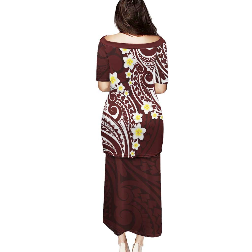 Plumeria With Oxblood Polynesian Tattoo Pattern Puletasi