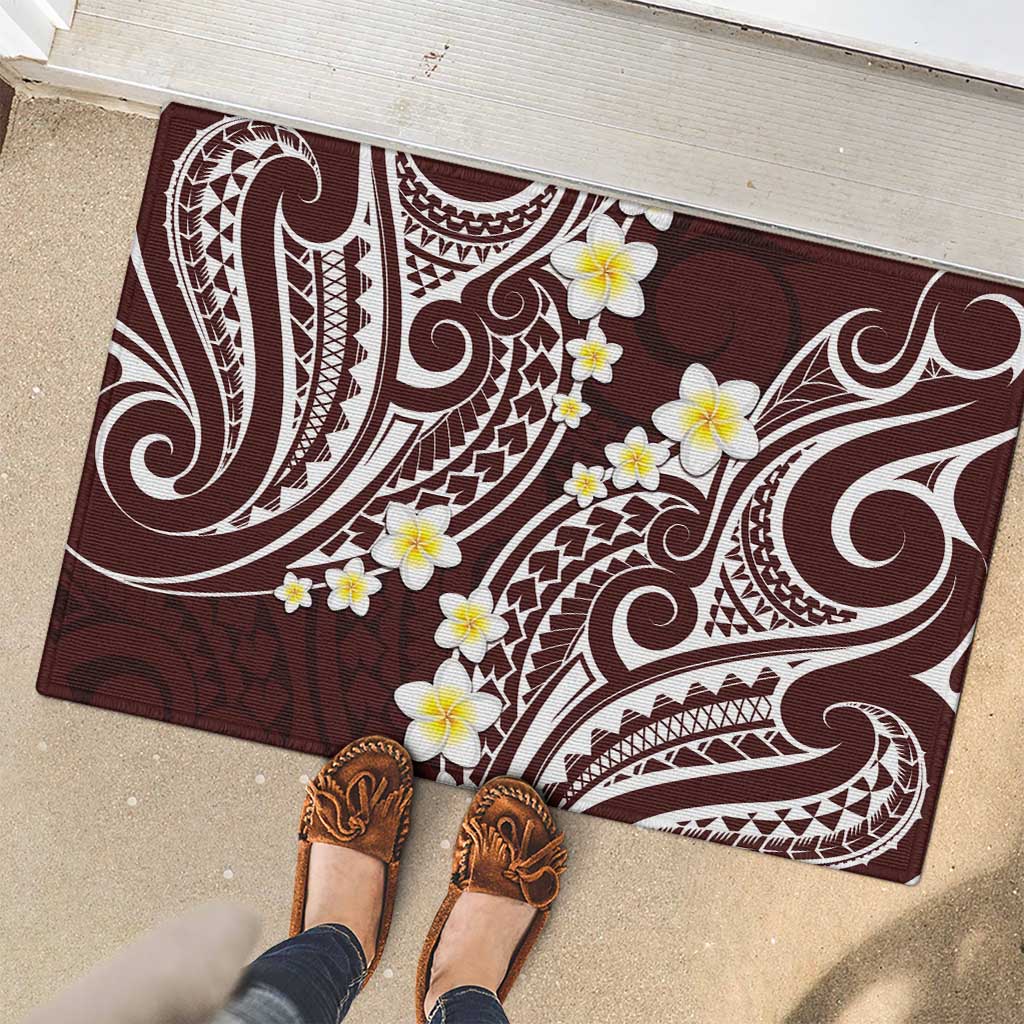 Plumeria With Oxblood Polynesian Tattoo Pattern Rubber Doormat