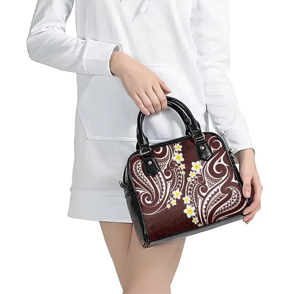 Plumeria With Oxblood Polynesian Tattoo Pattern Shoulder Handbag