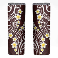 Plumeria With Oxblood Polynesian Tattoo Pattern Skinny Tumbler