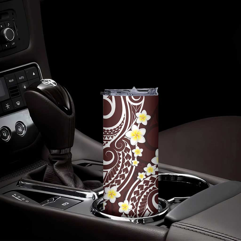 Plumeria With Oxblood Polynesian Tattoo Pattern Skinny Tumbler