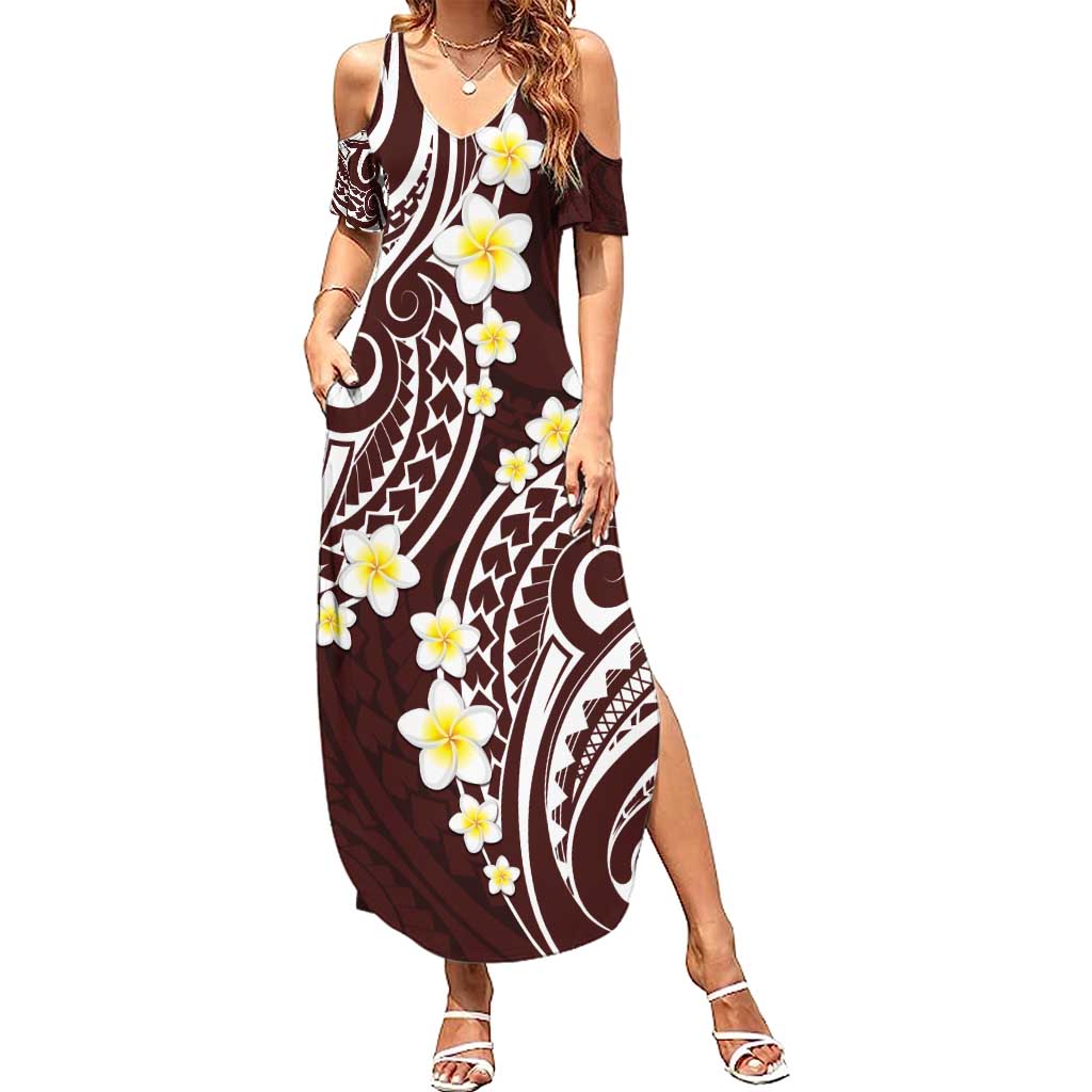 Plumeria With Oxblood Polynesian Tattoo Pattern Summer Maxi Dress