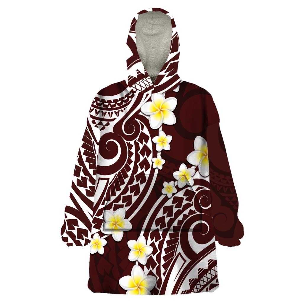 Plumeria With Oxblood Polynesian Tattoo Pattern Wearable Blanket Hoodie