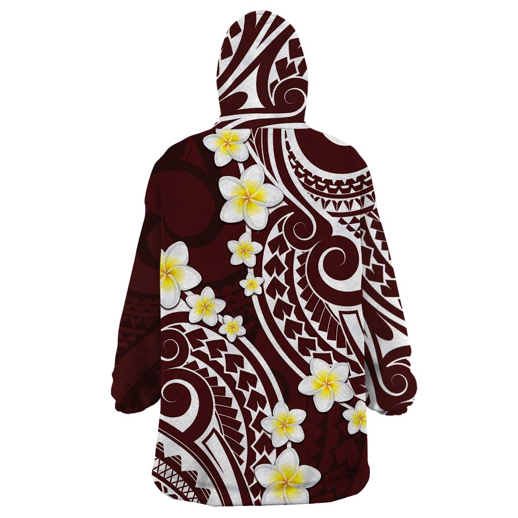 Plumeria With Oxblood Polynesian Tattoo Pattern Wearable Blanket Hoodie