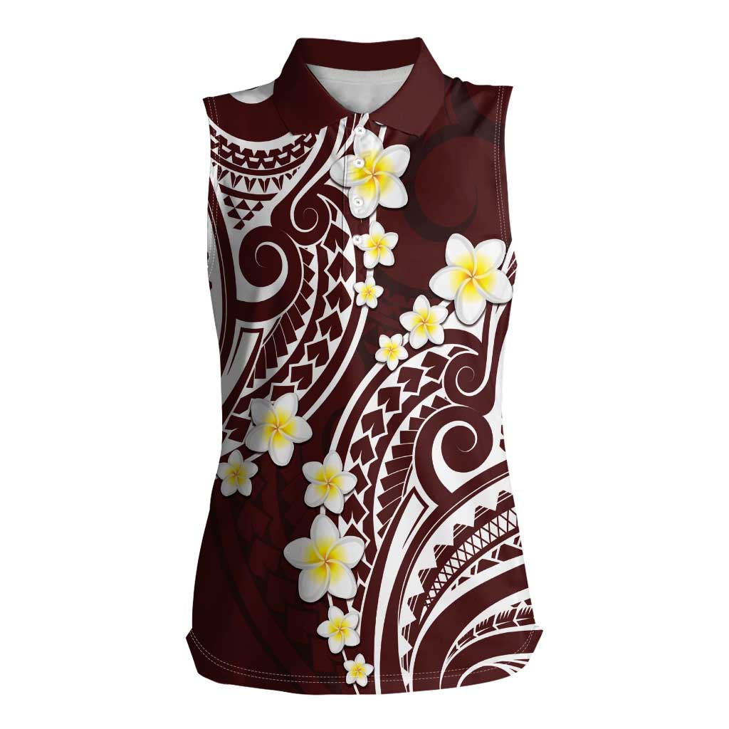 Plumeria With Oxblood Polynesian Tattoo Pattern Women Sleeveless Polo Shirt