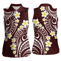 Plumeria With Oxblood Polynesian Tattoo Pattern Women Sleeveless Polo Shirt