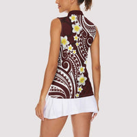 Plumeria With Oxblood Polynesian Tattoo Pattern Women Sleeveless Polo Shirt