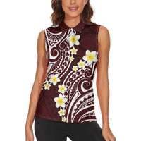 Plumeria With Oxblood Polynesian Tattoo Pattern Women Sleeveless Polo Shirt