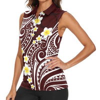 Plumeria With Oxblood Polynesian Tattoo Pattern Women Sleeveless Polo Shirt