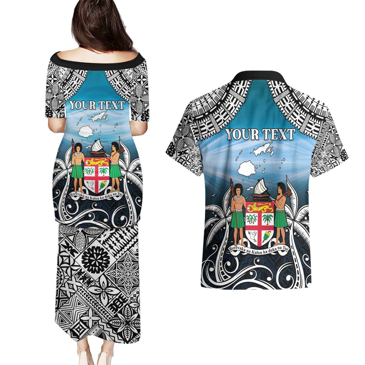 Personalised Happy 54th Fiji Day Couples Matching Puletasi and Hawaiian Shirt Forever Fiji With Tapa Tribal Pattern LT05 - Polynesian Pride
