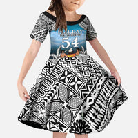 Personalised Happy 54th Fiji Day Family Matching Long Sleeve Bodycon Dress and Hawaiian Shirt Forever Fiji With Tapa Tribal Pattern LT05 Daughter's Dress Blue - Polynesian Pride