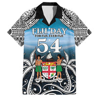 Personalised Happy 54th Fiji Day Family Matching Long Sleeve Bodycon Dress and Hawaiian Shirt Forever Fiji With Tapa Tribal Pattern LT05 Dad's Shirt - Short Sleeve Blue - Polynesian Pride