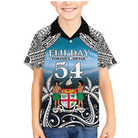 Personalised Happy 54th Fiji Day Family Matching Mermaid Dress and Hawaiian Shirt Forever Fiji With Tapa Tribal Pattern LT05 Son's Shirt Blue - Polynesian Pride
