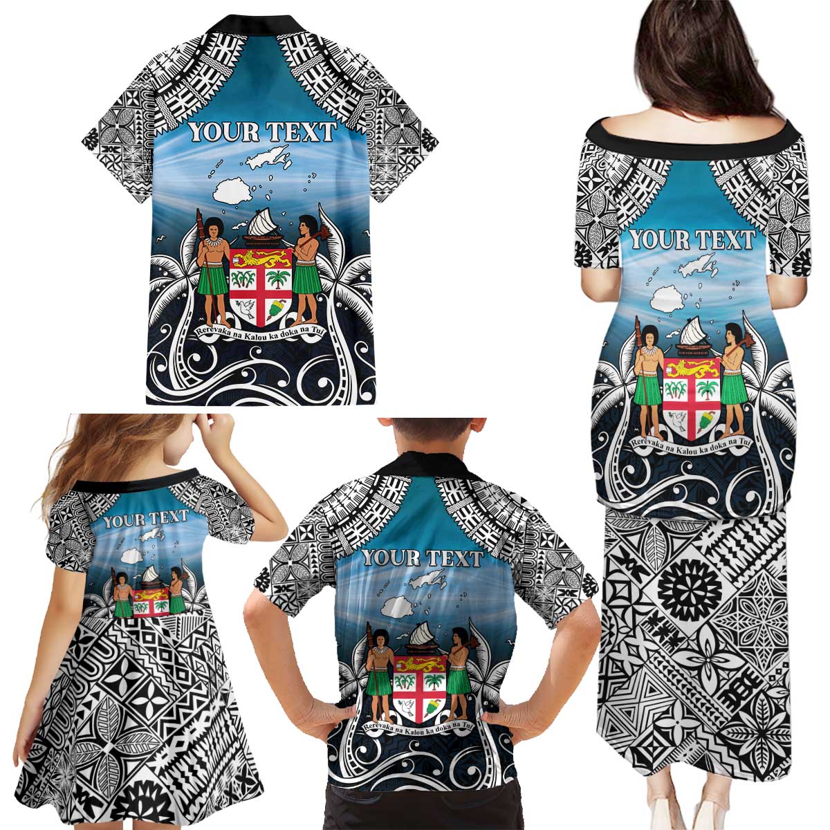 Personalised Happy 54th Fiji Day Family Matching Puletasi and Hawaiian Shirt Forever Fiji With Tapa Tribal Pattern LT05 - Polynesian Pride