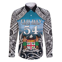 Personalised Happy 54th Fiji Day Family Matching Short Sleeve Bodycon Dress and Hawaiian Shirt Forever Fiji With Tapa Tribal Pattern LT05 Dad's Shirt - Long Sleeve Blue - Polynesian Pride