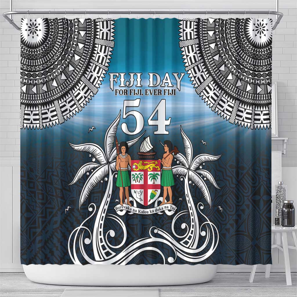 Happy 54th Fiji Day Shower Curtain Forever Fiji With Tapa Tribal Pattern