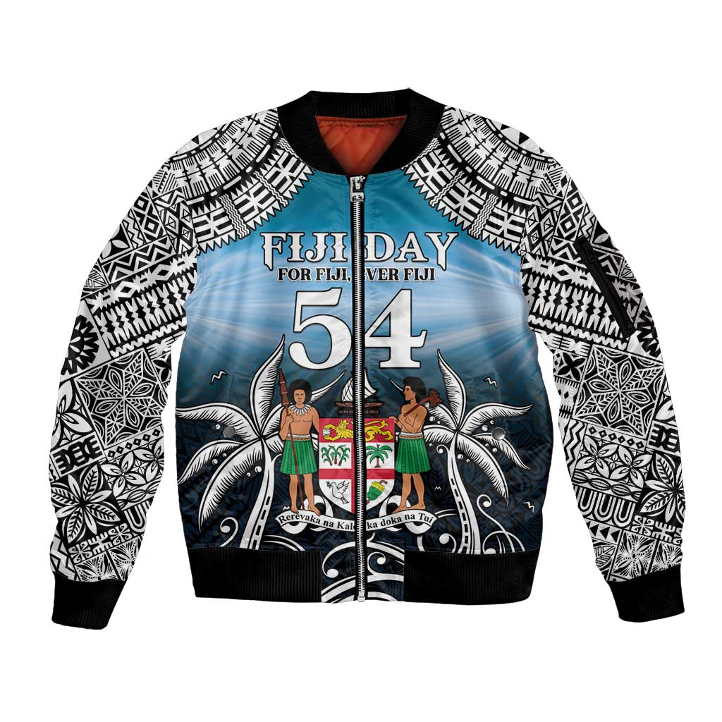 Personalised Happy 50th Fiji Day Sleeve Zip Bomber Jacket Forever Fiji With Tapa Tribal Pattern