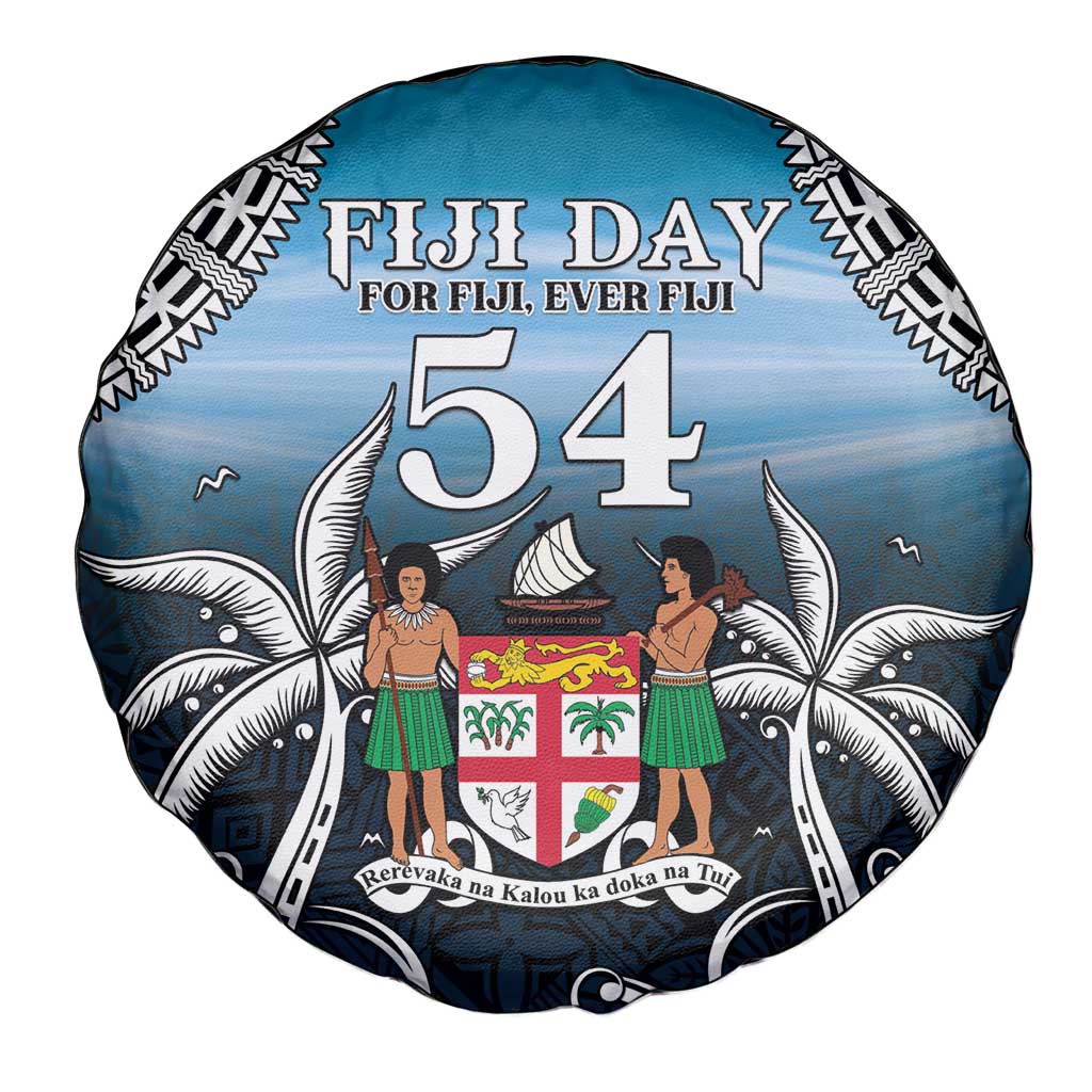 Happy 54th Fiji Day Spare Tire Cover Forever Fiji With Tapa Tribal Pattern