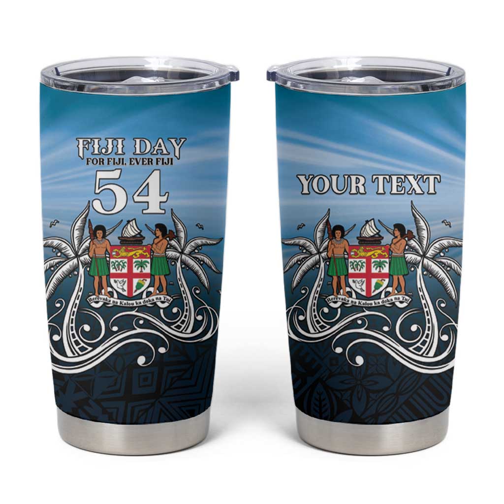 Personalised Happy 54th Fiji Day Tumbler Cup Forever Fiji With Tapa Tribal Pattern