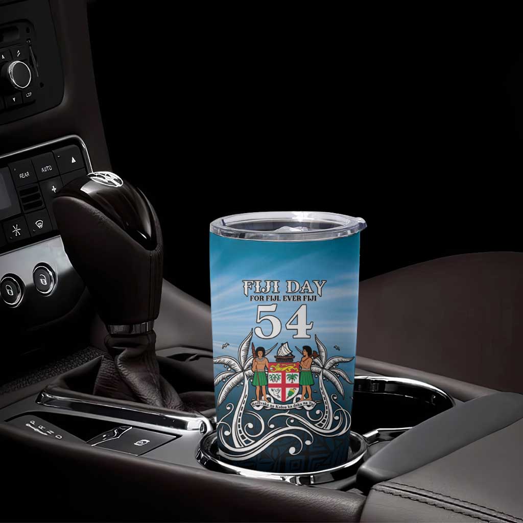 Personalised Happy 54th Fiji Day Tumbler Cup Forever Fiji With Tapa Tribal Pattern