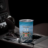 Personalised Happy 54th Fiji Day Tumbler Cup Forever Fiji With Tapa Tribal Pattern